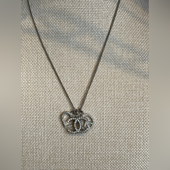 CHANEL Silver Heart and Logo Necklace